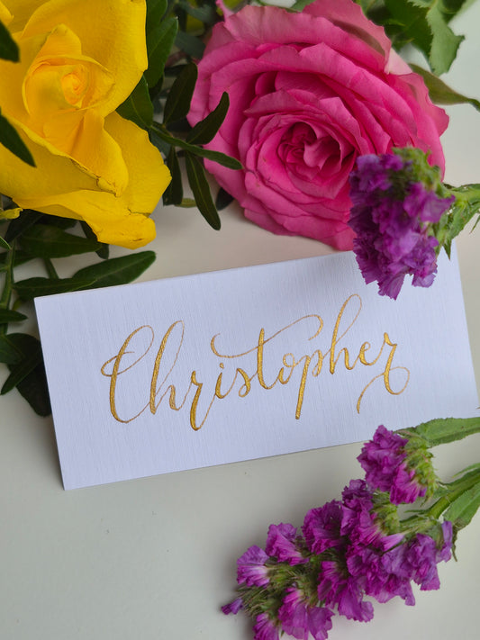 Hand-made calligraphy place name cards