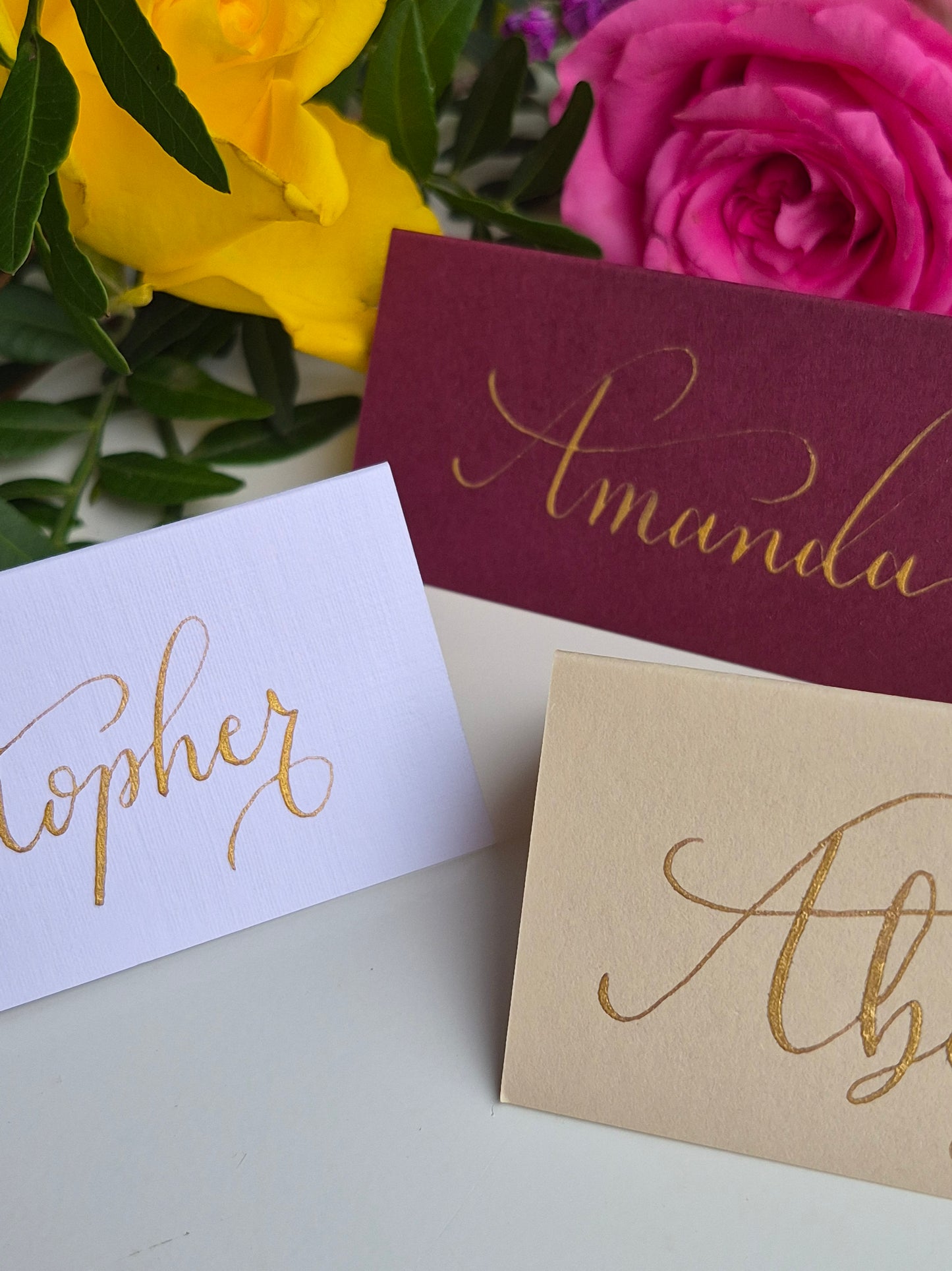 Hand-made calligraphy place name cards