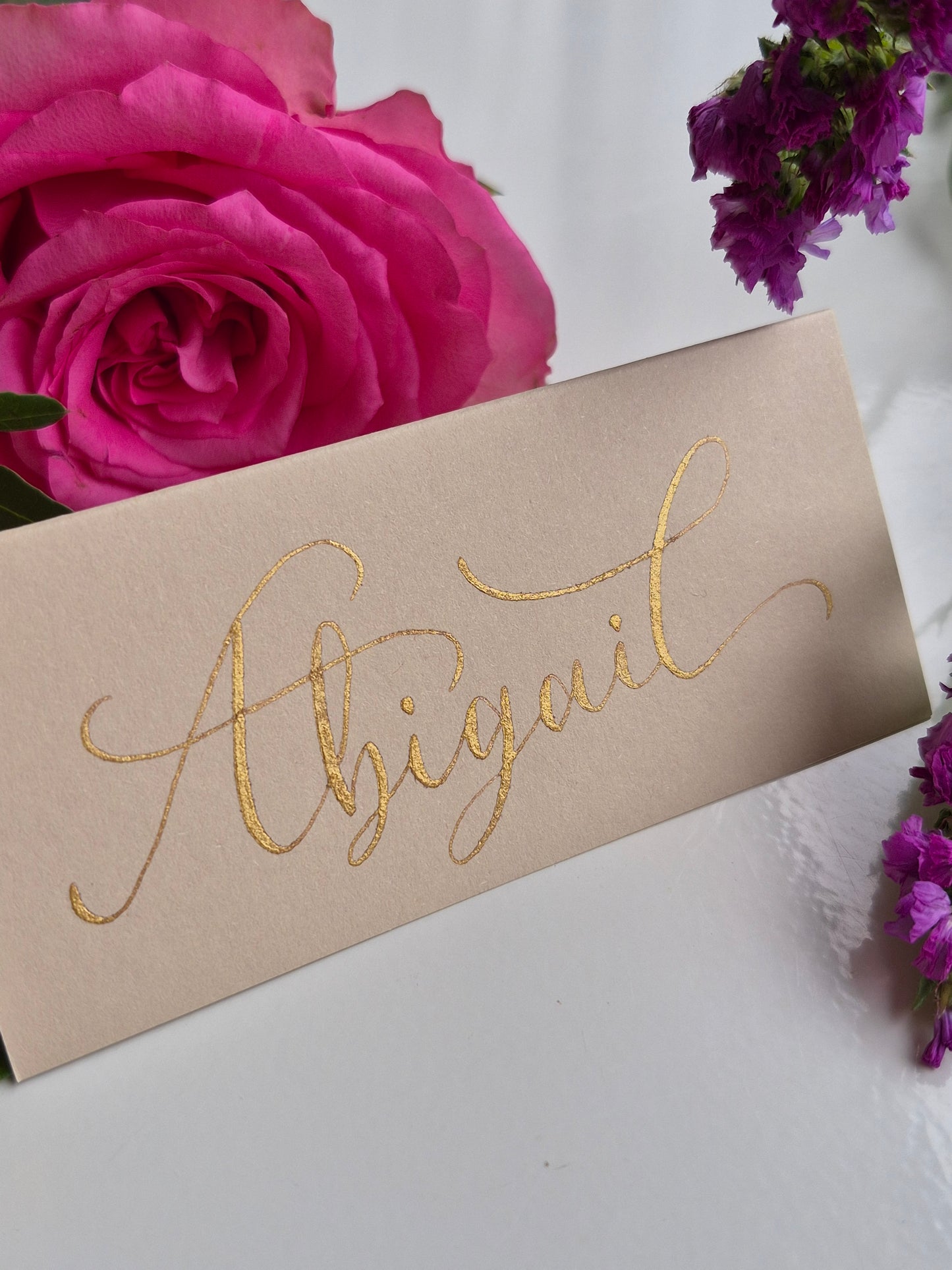 Hand-made calligraphy place name cards