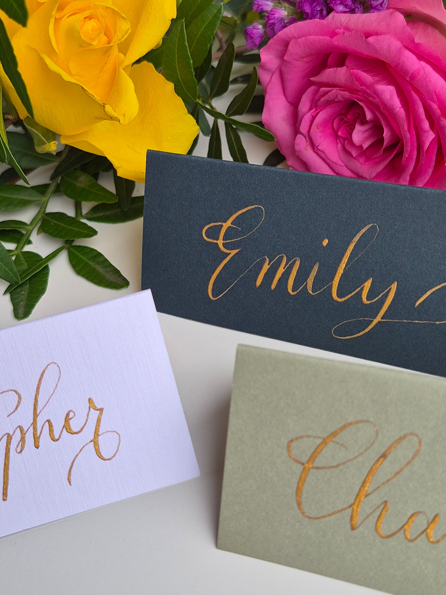 Hand-made calligraphy place name cards