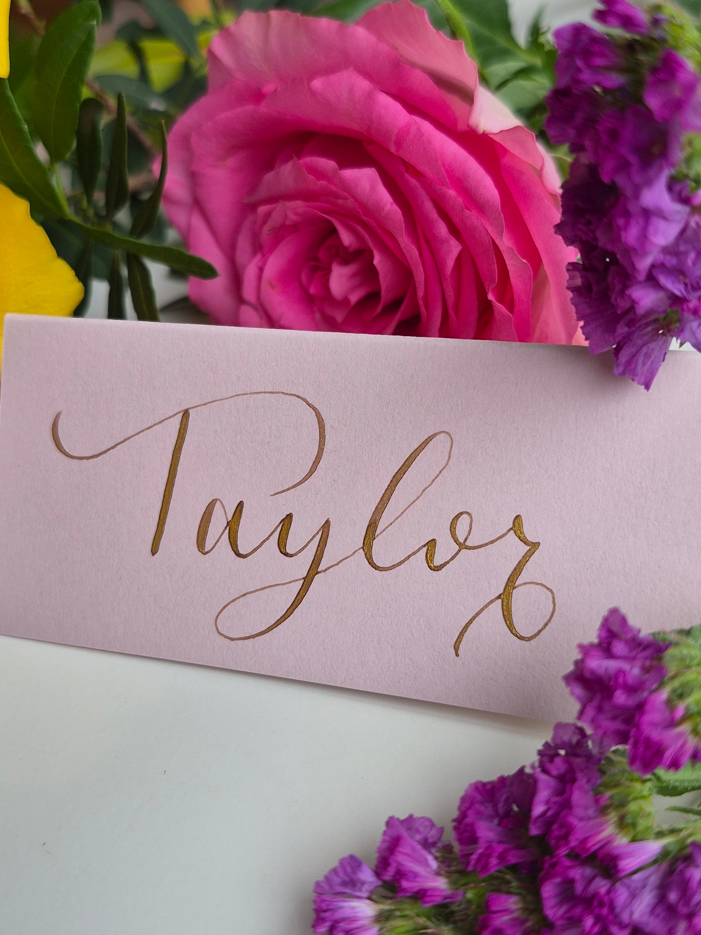 Hand-made calligraphy place name cards