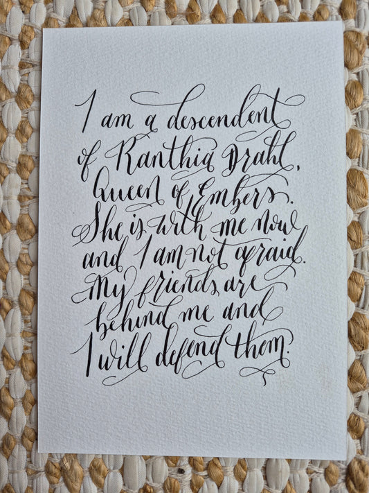 Customised A5 calligraphy piece