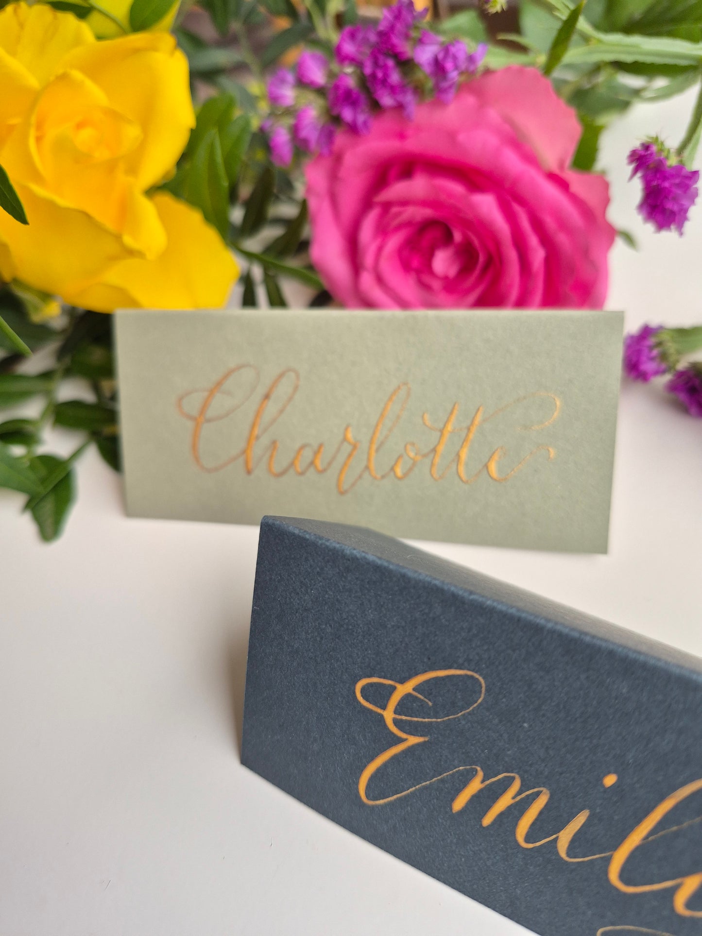 Hand-made calligraphy place name cards
