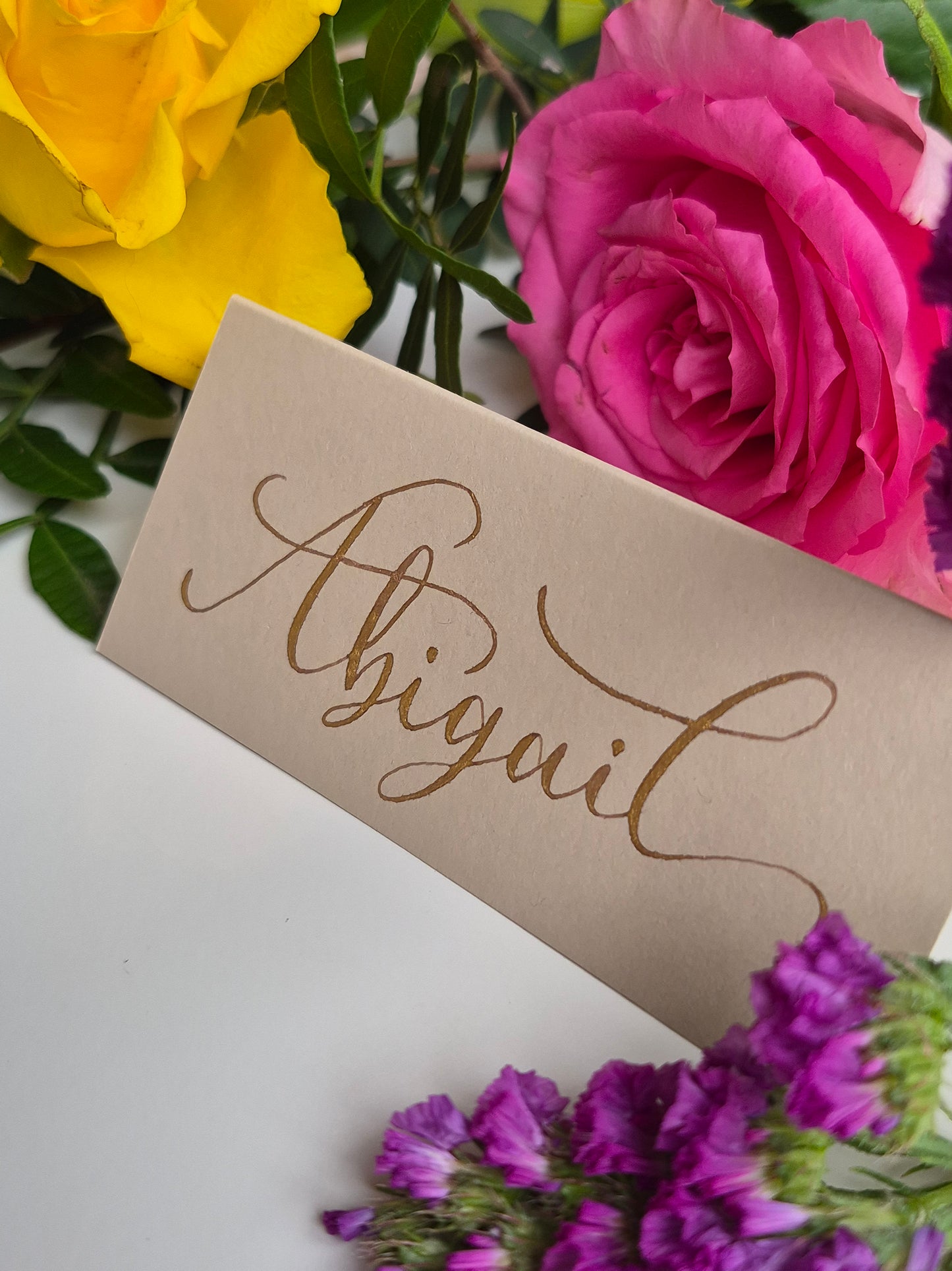 Hand-made calligraphy place name cards