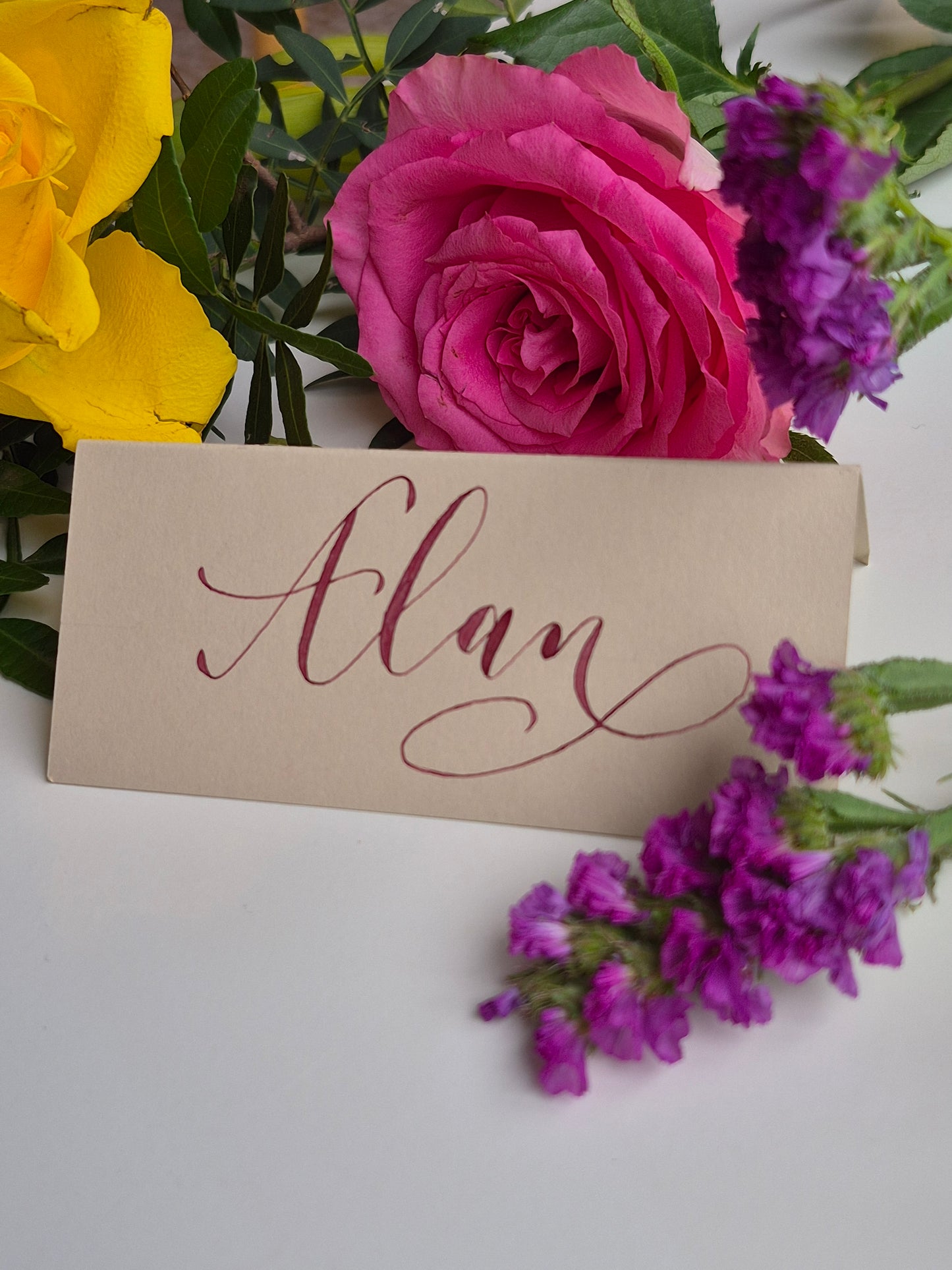 Hand-made calligraphy place name cards