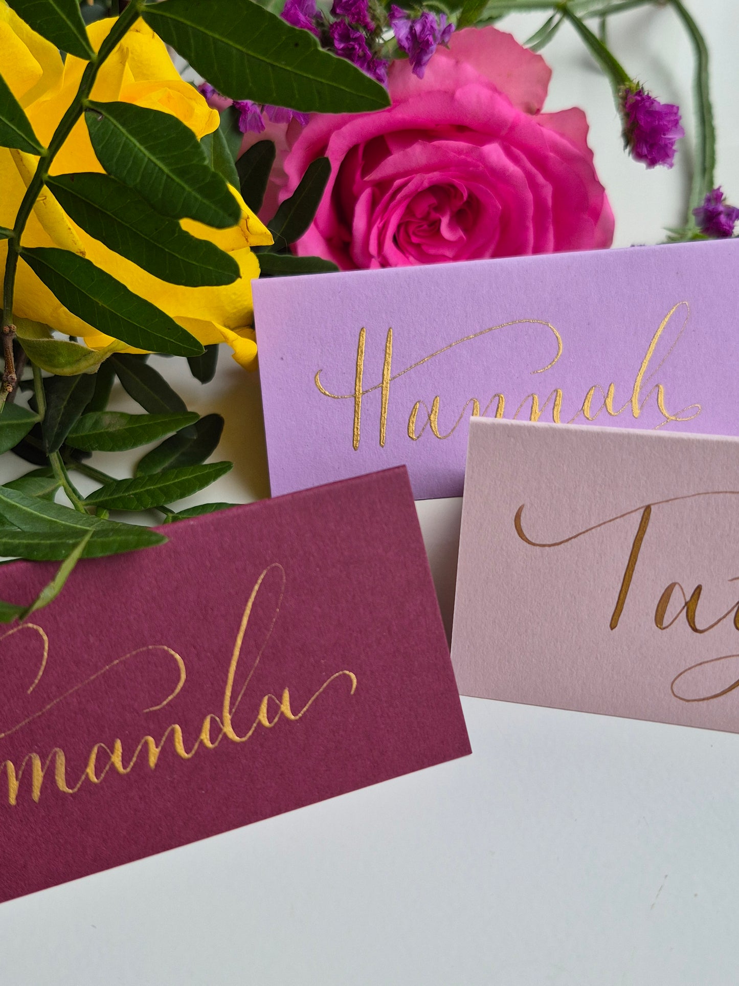 Hand-made calligraphy place name cards